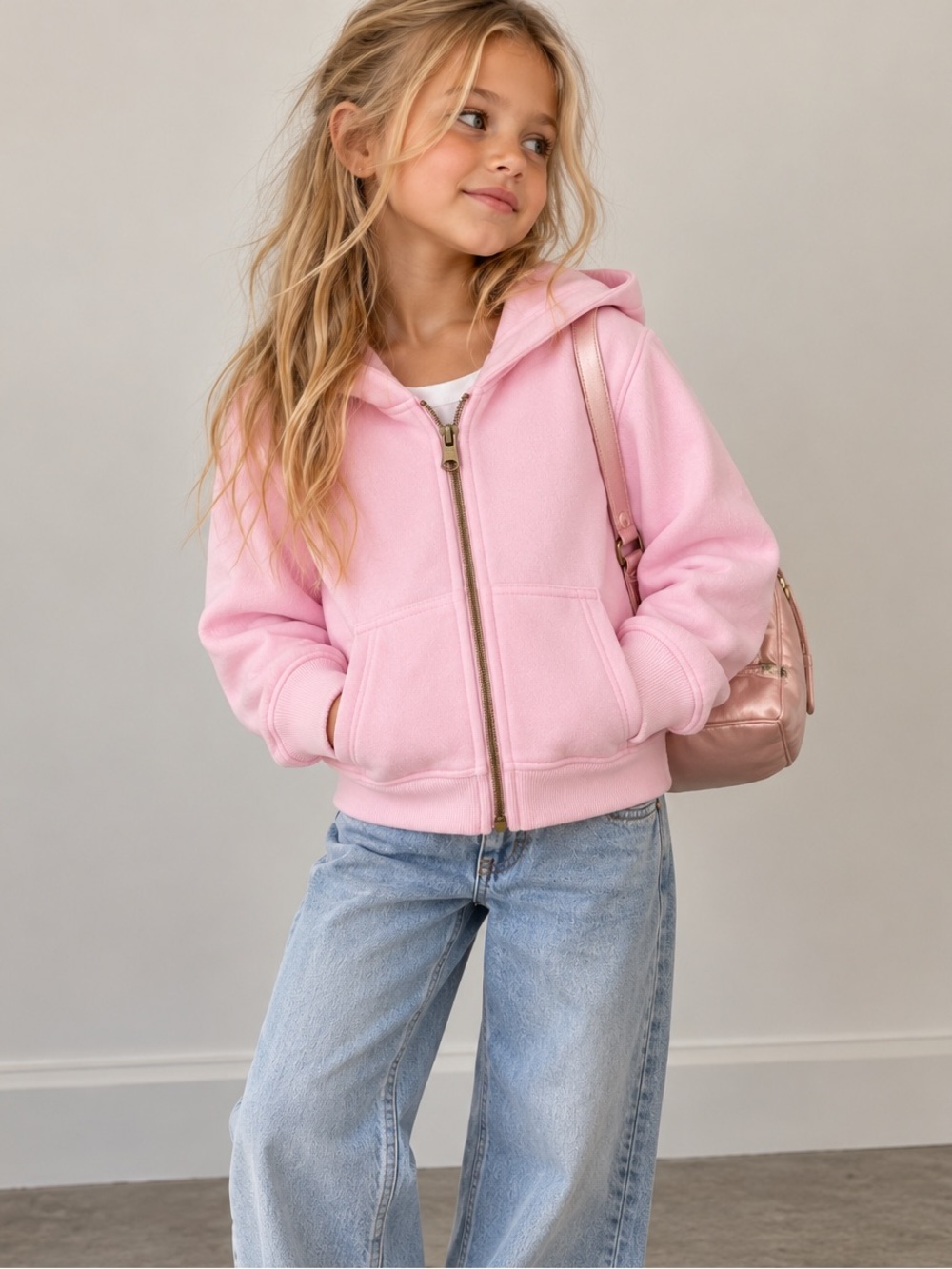 Zara Kids light pink zip-up hoodie ~ Size 6-7